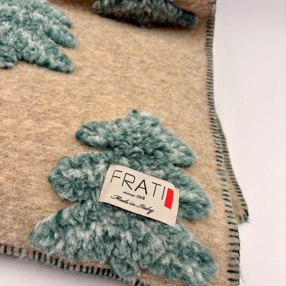 Frati Home Collection Oversized Wool Throw Blanket Neutral Tree Enchanted Forest